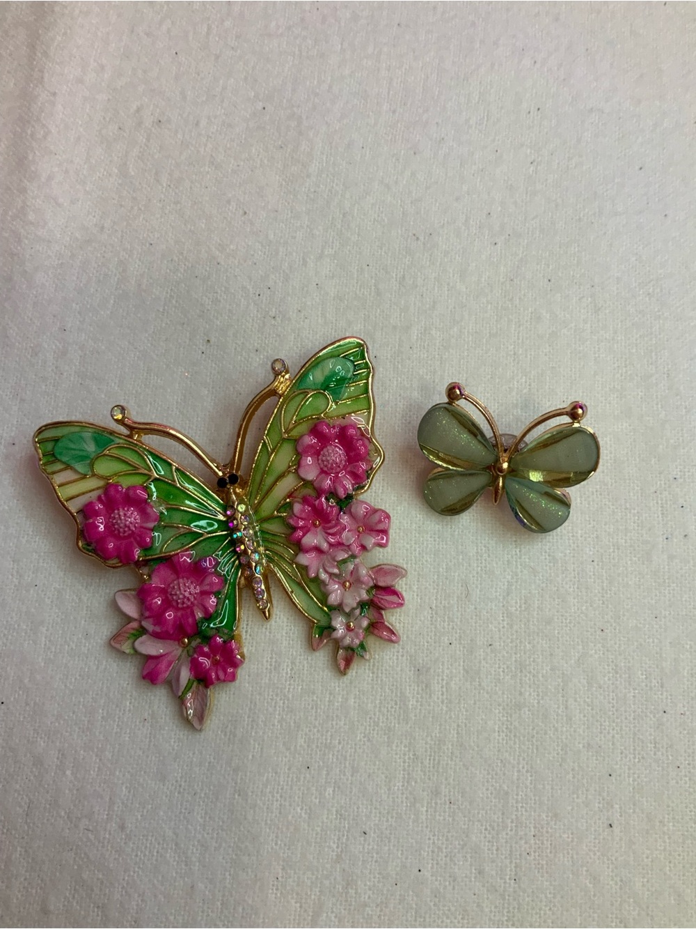 Whimsical Butterfly Floral Enamel Brooch Set - Pink & Green (Y-13)